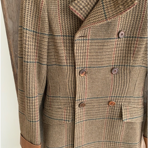 Ralph Lauren Double Breasted fitted and flare Plaid Coat with Leather Trim - Picture 5 of 13